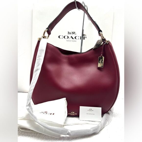 🔥🎁NWT! Coach NOMAD Burnished Leather Hobo Handbag Black Cherry Msrp:$495.00 - Picture 1 of 13